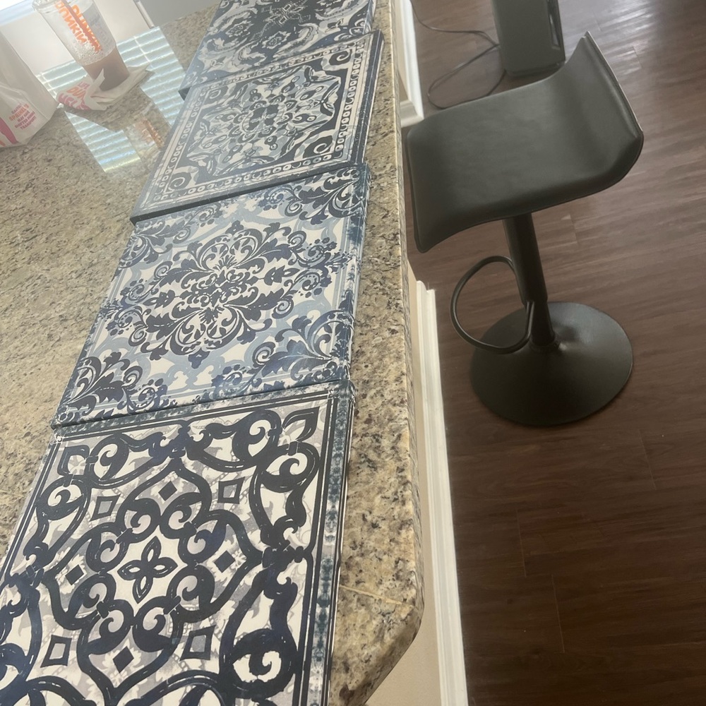 4 piece abstract white and blue hanging art